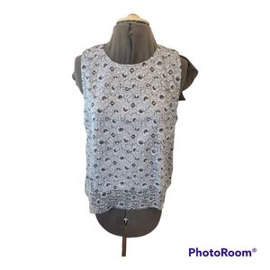 Ycosic Woman's Blue Floral Lace Top with Keyhole Back NWT